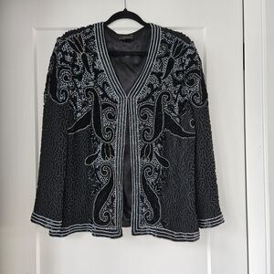 Vintage 80s 100% Silk Beaded Womens Jacket